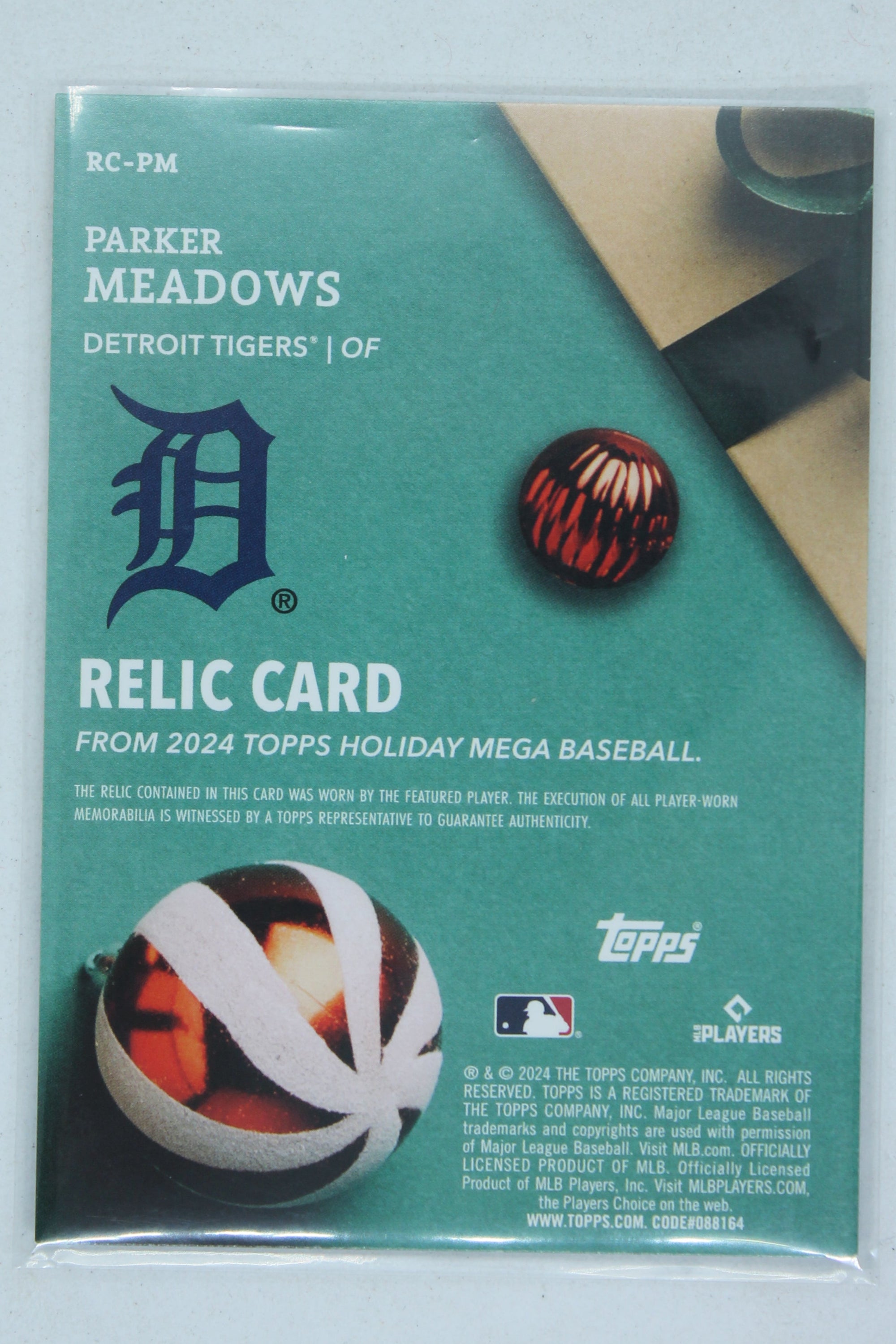 Parker Meadows 2024 Topps Holiday - Relics Jersey Card - Rookie Year