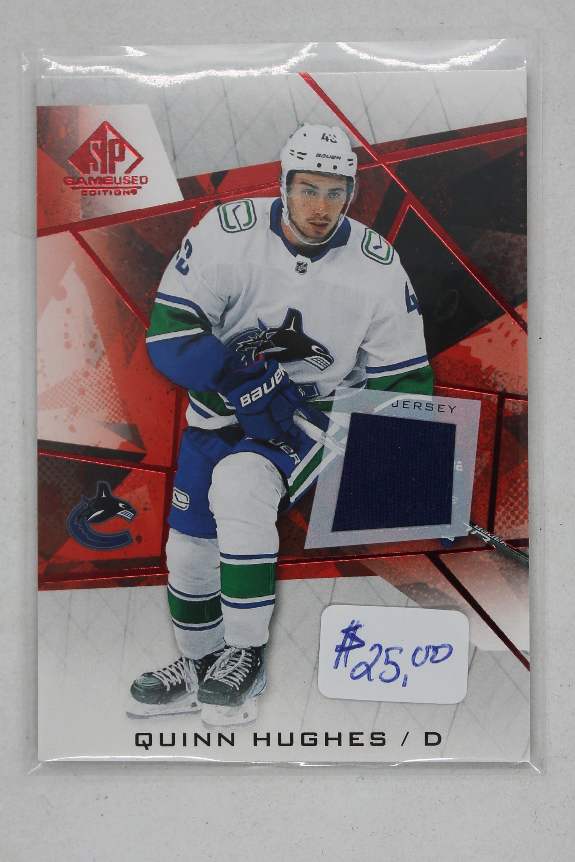 Quinn Hughes 2021-22 Upper Deck SP Game Used - Red Jerseys #15 Jersey Card