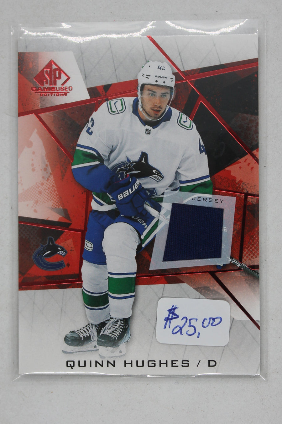 Quinn Hughes 2021-22 Upper Deck SP Game Used - Red Jerseys #15 Jersey Card