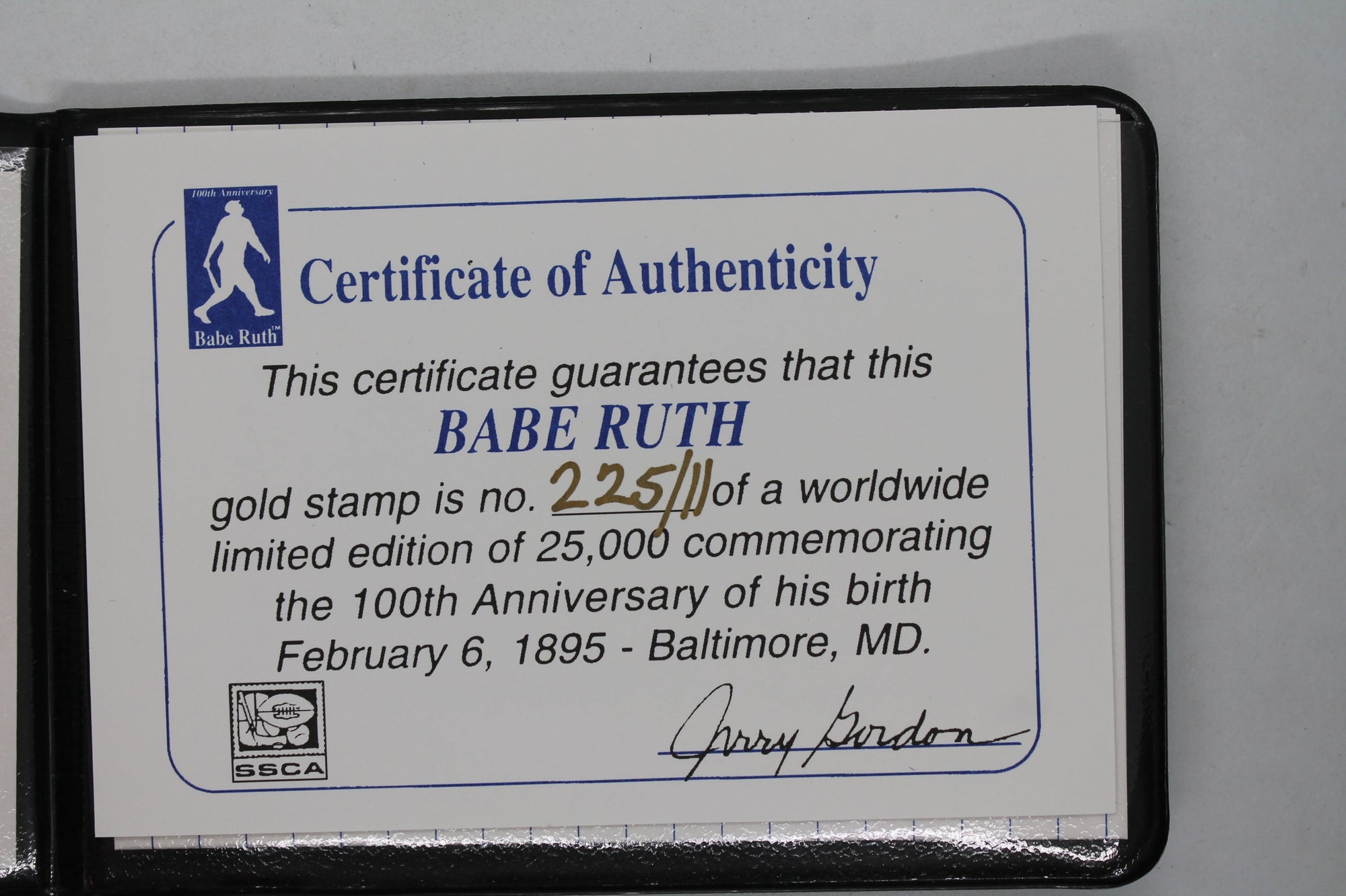 1996 SSCA “The Babe” Babe Ruth 100th Anniversary Gold Stamp / Postcard Yankees