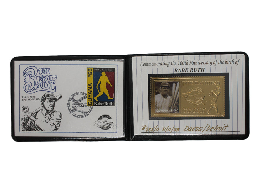 1996 SSCA “The Babe” Babe Ruth 100th Anniversary Gold Stamp / Postcard Yankees