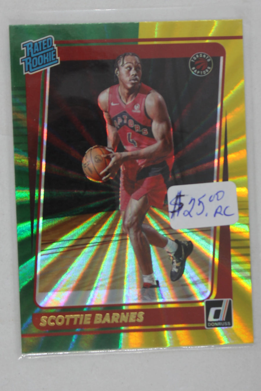 Scottie Barnes 2021-22 Panini Donruss Holo Green & Yellow Laser Rookie Card