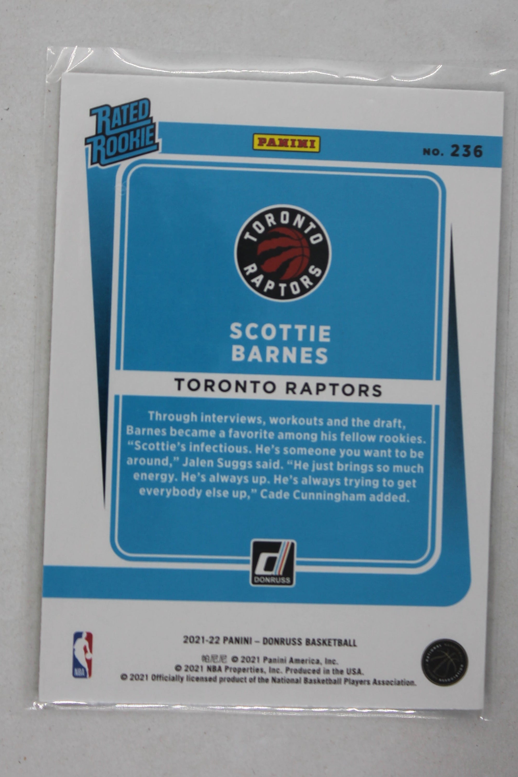 Scottie Barnes 2021-22 Panini Donruss Holo Green & Yellow Laser Rookie Card