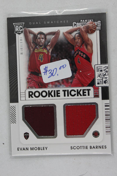 Evan Mobley & Scottie Barnes 2021-22 Panini Contenders - Rookie Ticket Dual Swatches #RT2-MBA  - Rookie Year