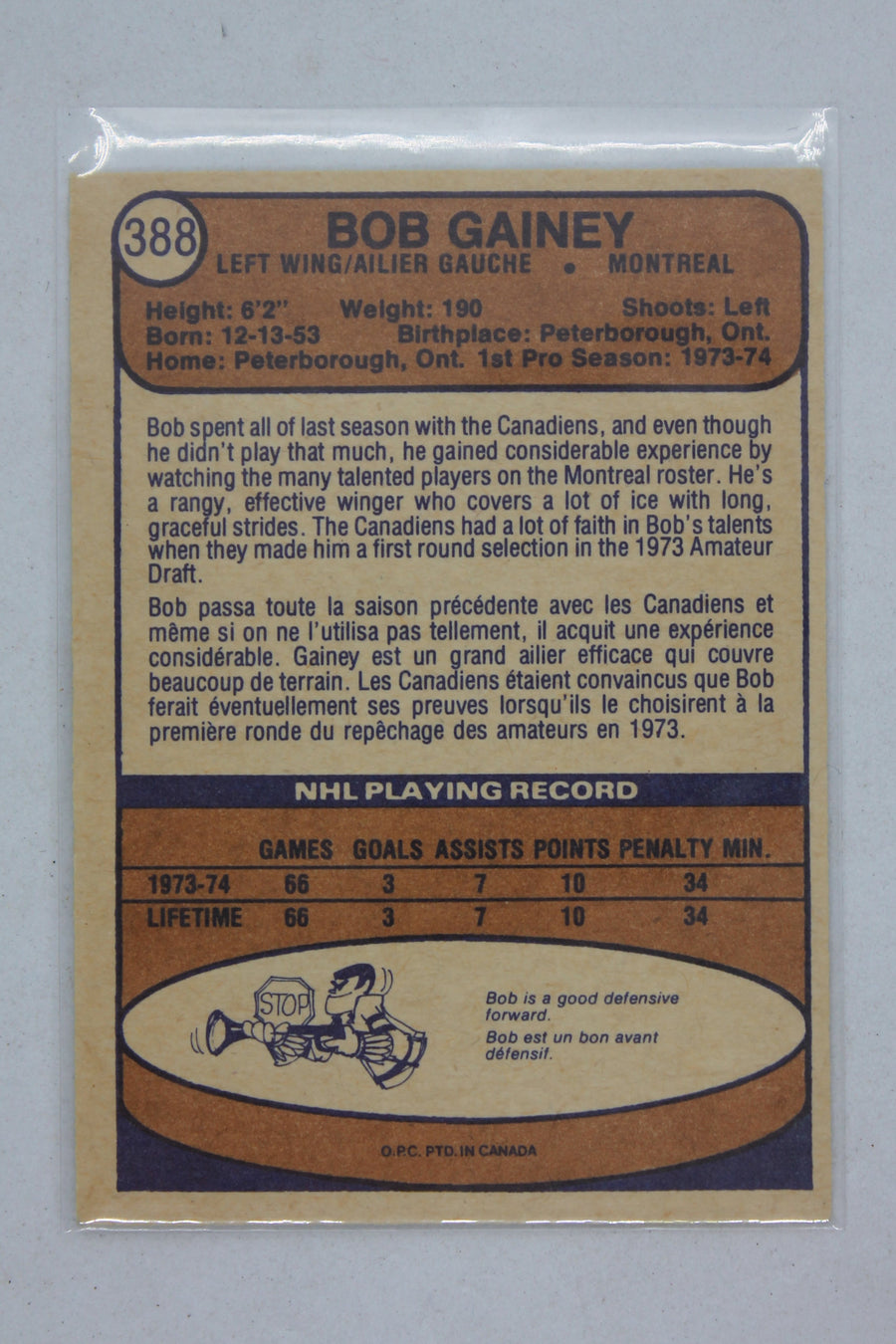 Bob Gainey 1976-77 O-Pee-Chee Rookie Card - Montreal Canadiens