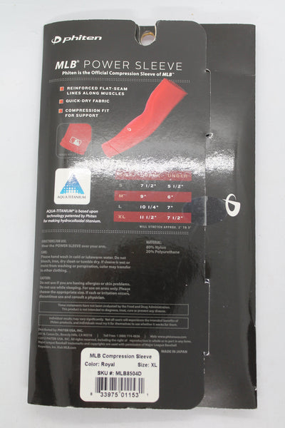 Phiten MLB Power Arm Sleeve - MLB Authentic - Royal Blue - XLarge