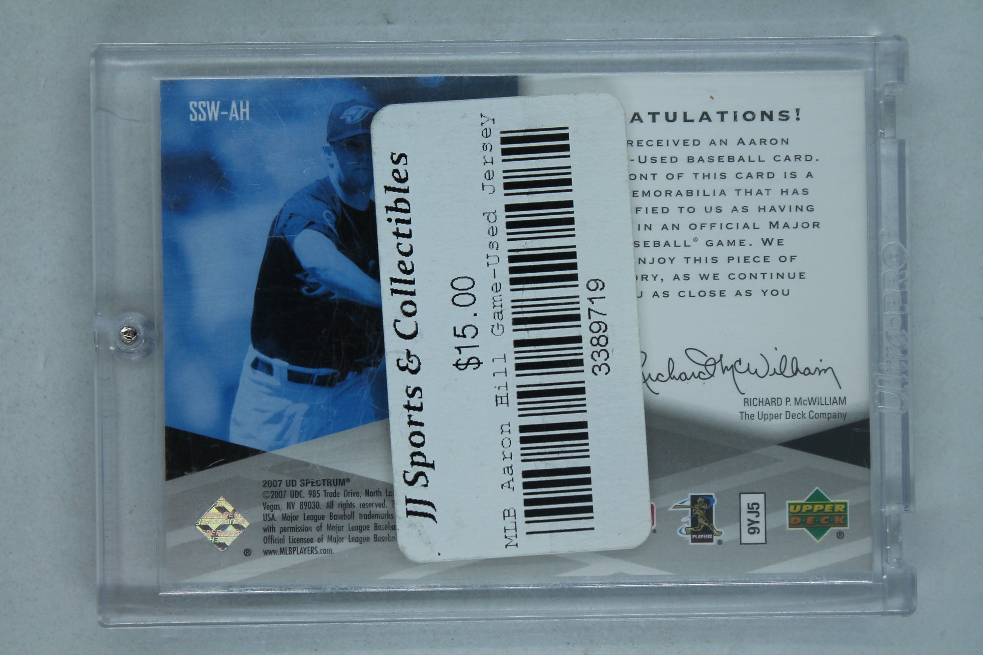 Aaron Hill  2007 Upper Deck Spectrum - Swatches #SSW-AH Aaron Hill #112/199