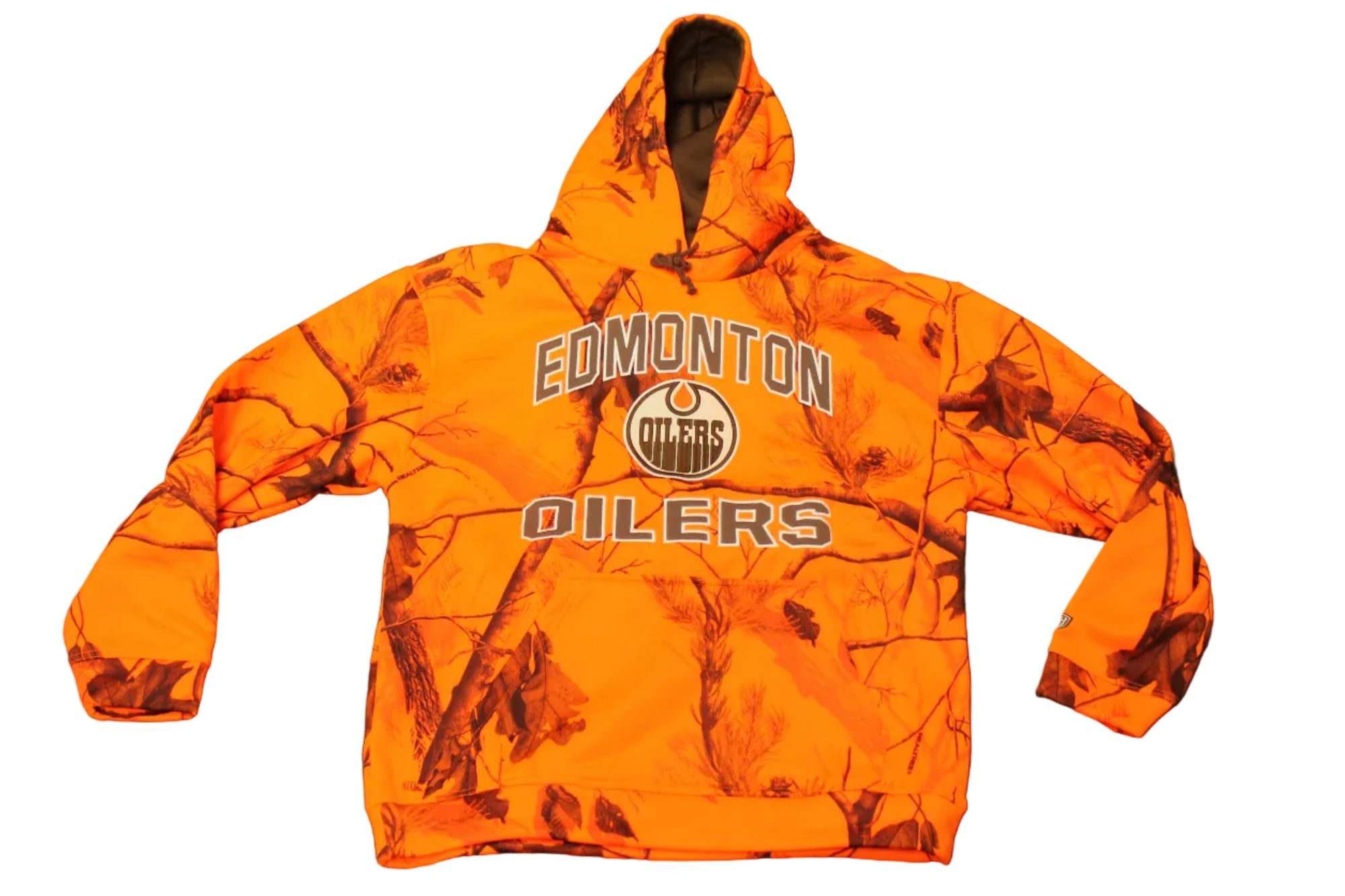 NHL Edmonton Oilers Men's Parot Realtree Orange Fleece OTH Camo Hoodie - XLarge