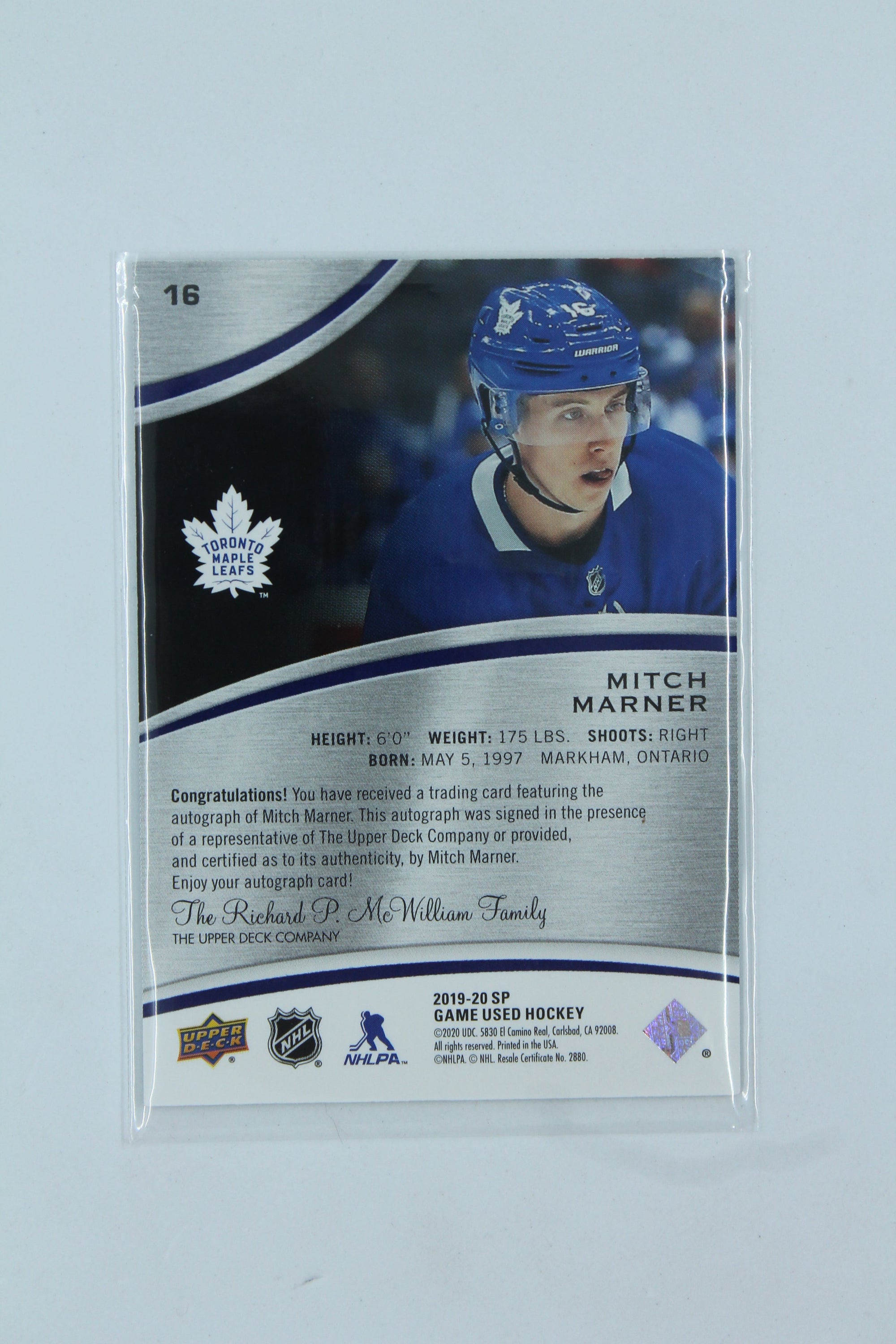 Mitch Marner 2019-20 Upper Deck SP Game Used - Blue Auto - #16 (Sale)