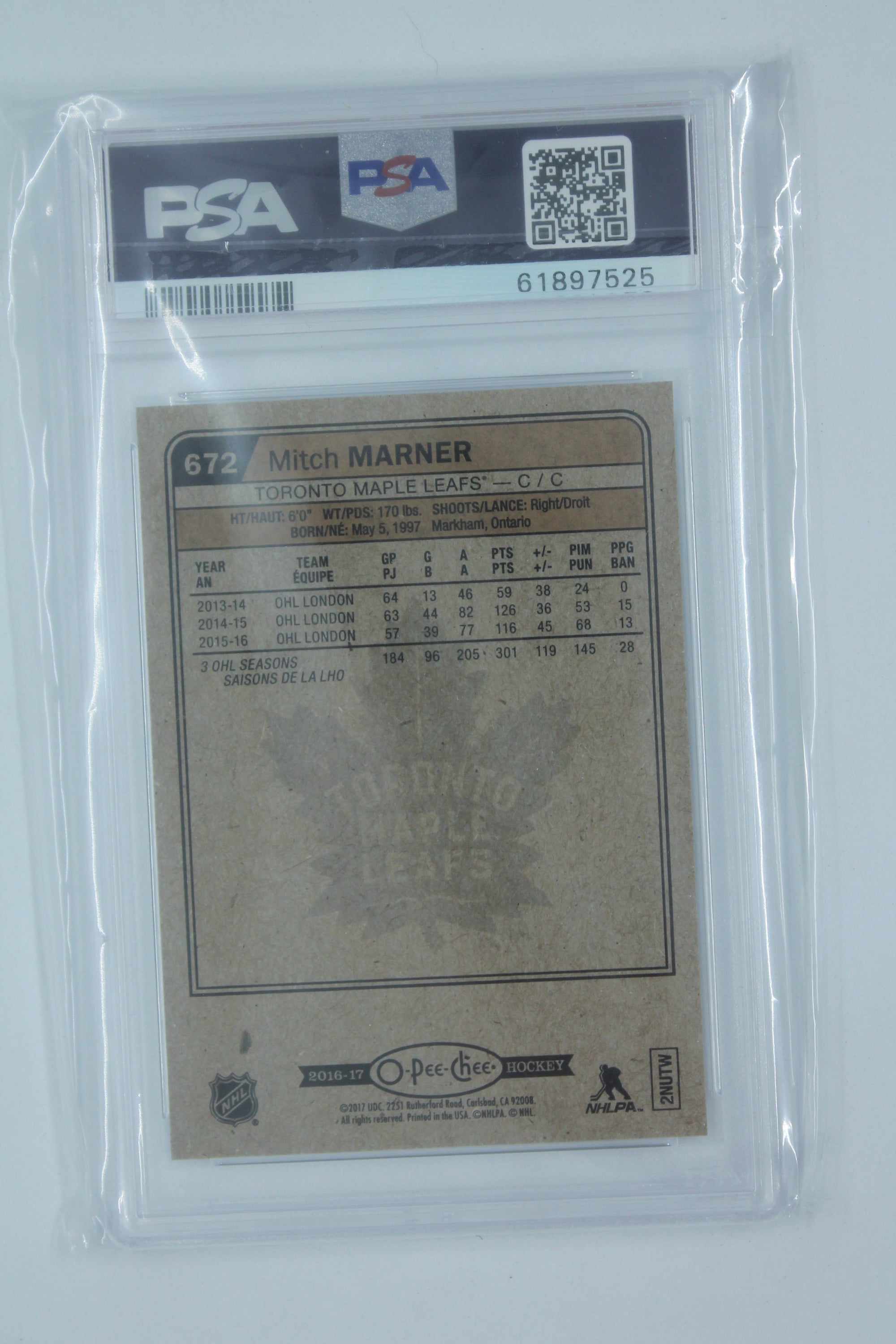 Mitch Marner  2016-17 Upper Deck O-Pee-Chee Rookie Card - Mint PSA 9