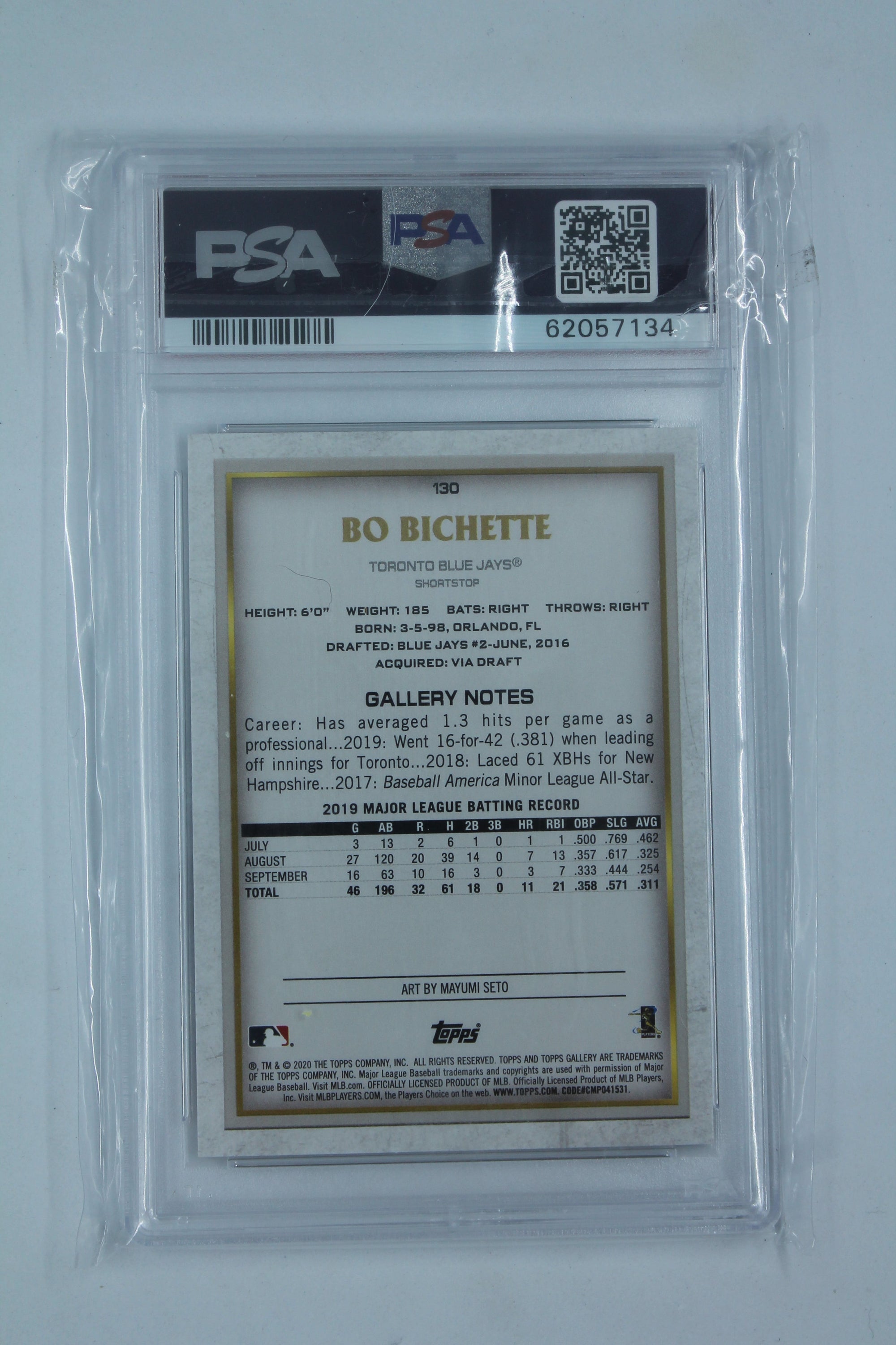 Bo Bichette 2020 Topps Gallery Wood Rookie Card - PSA 8