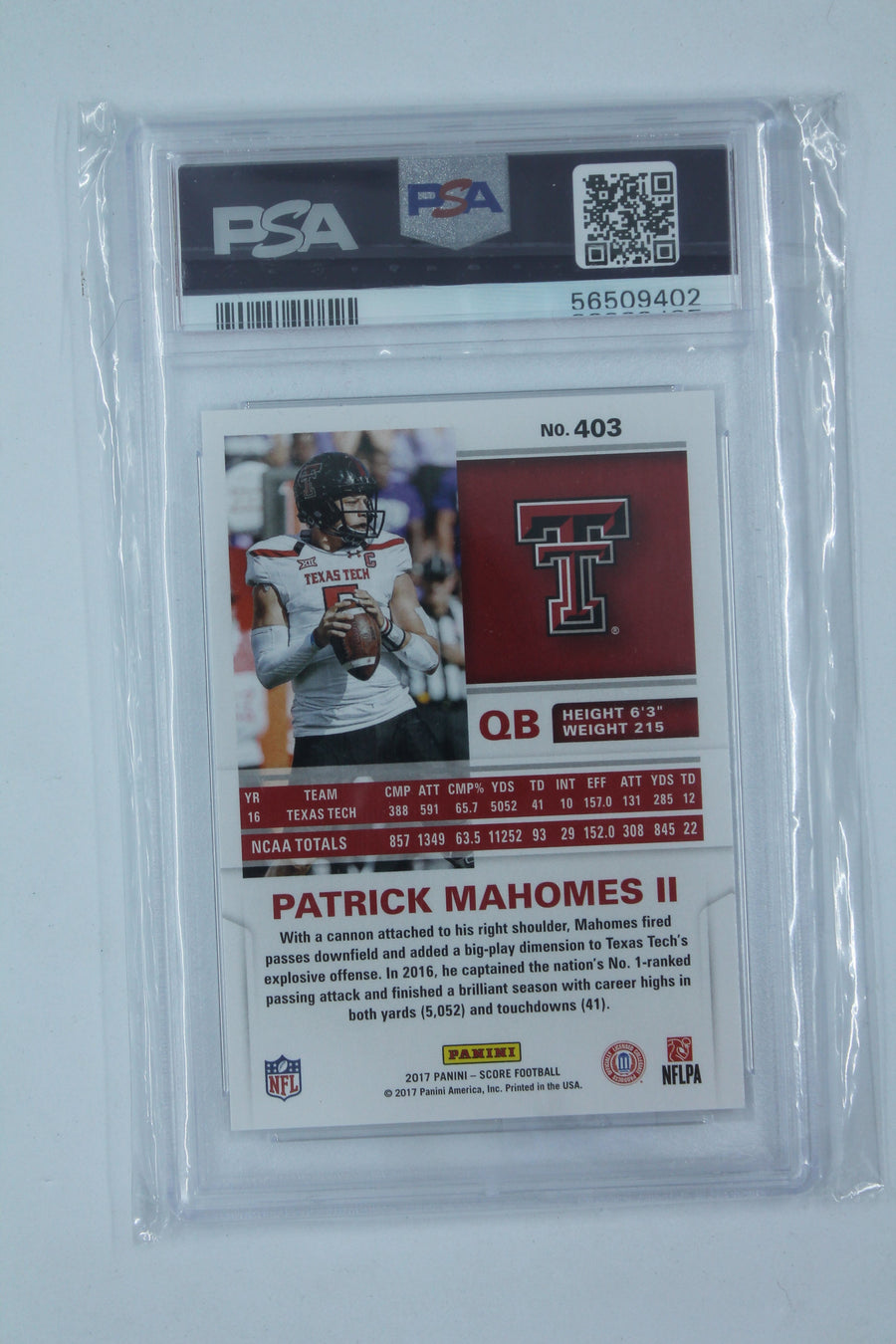 NFL Partrick Mahomes II Score Rookie Card - Kansas City Chiefs - PSA Mint 9