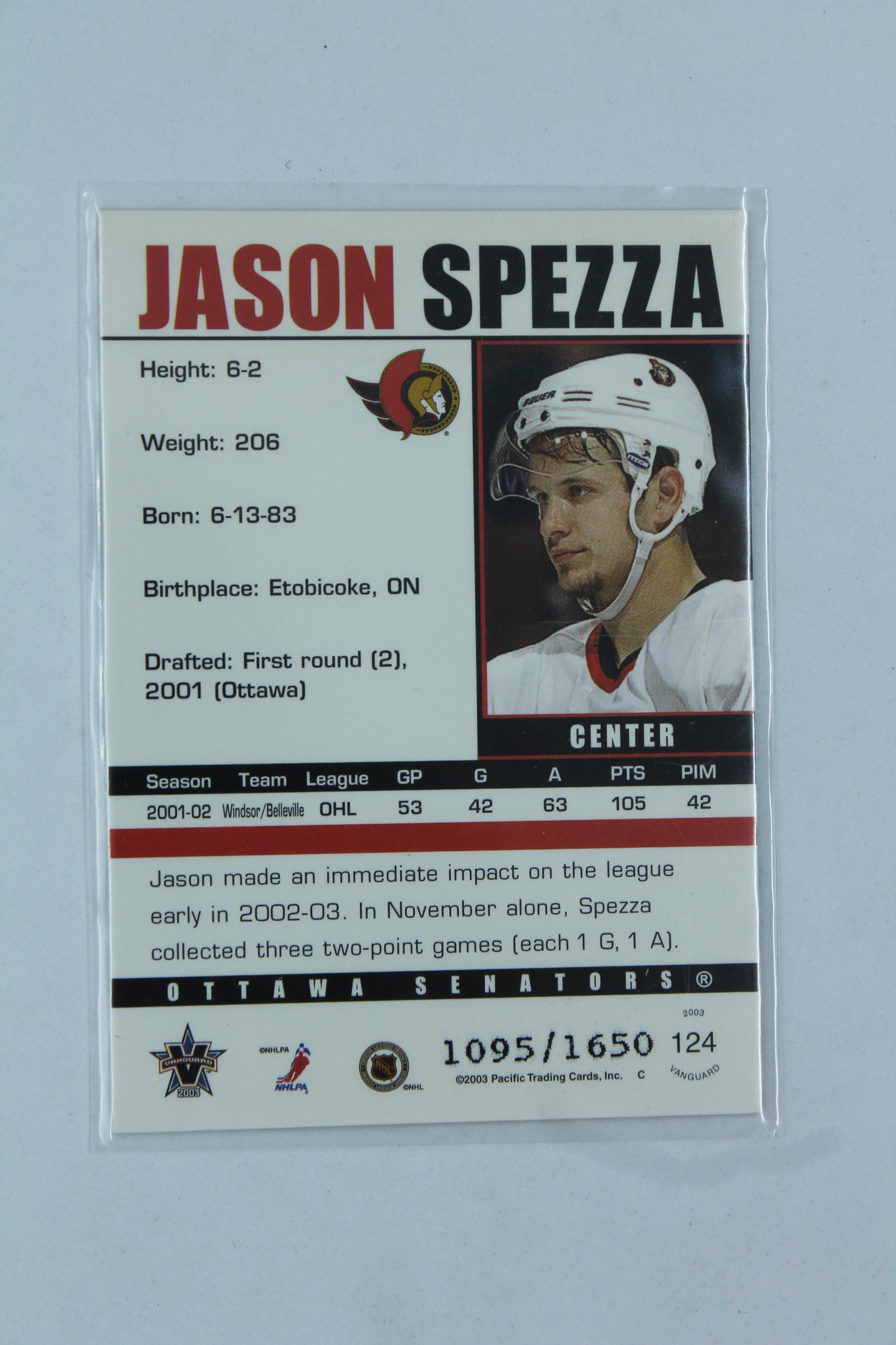 Jason Spezza 2002-03 Pacific Vanguard Rookie Card