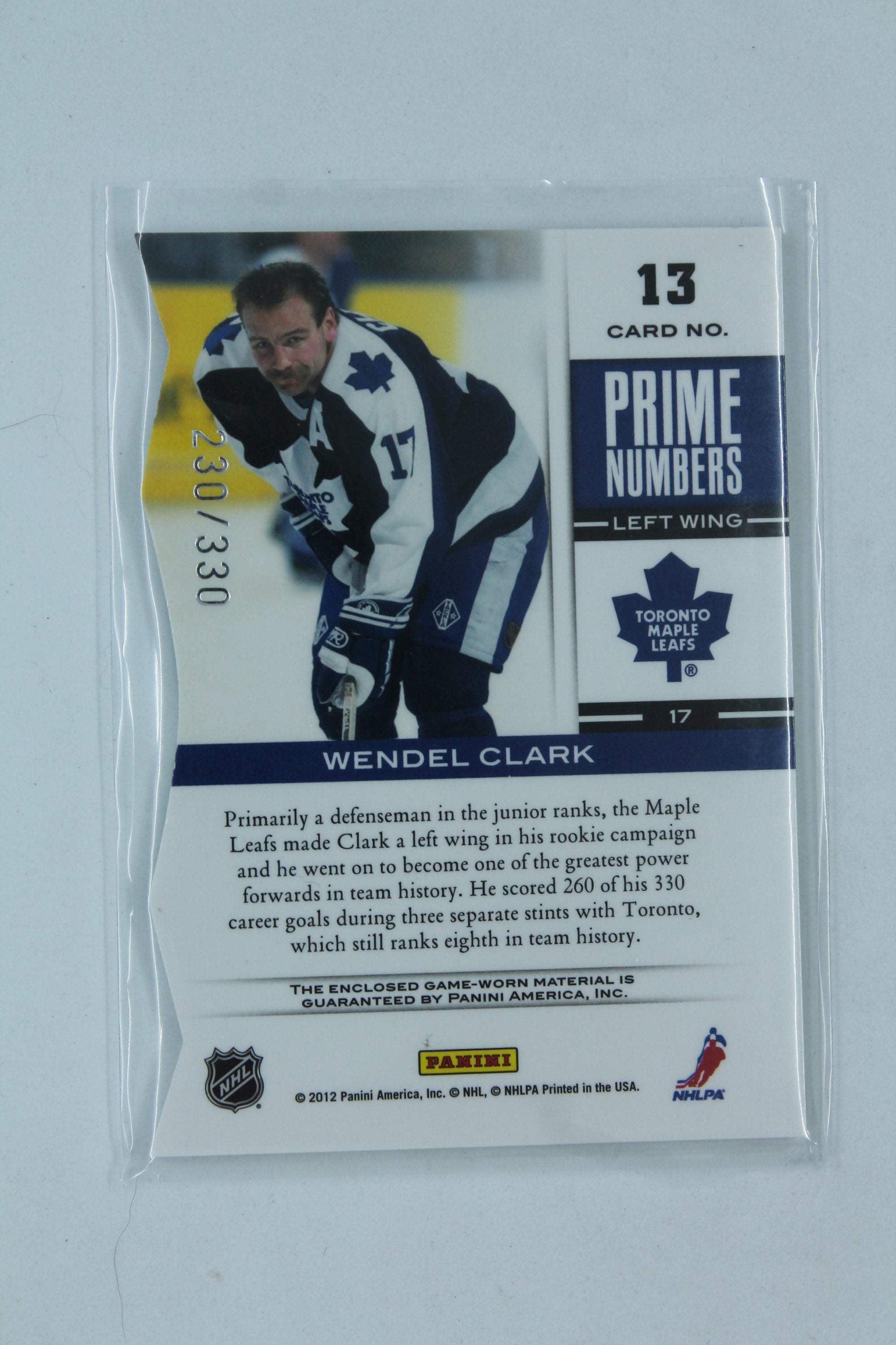 Wendel Clark 2011-12 Panini Elite - Prime Numbers Jerseys #13 #230/330