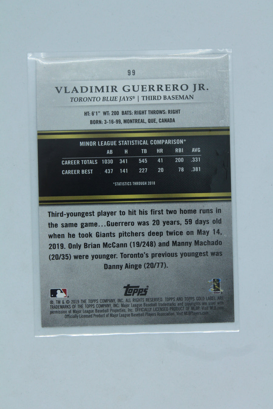 Vladimir Guerrero Jr. 2019 Topps Gold Label Rookie Card