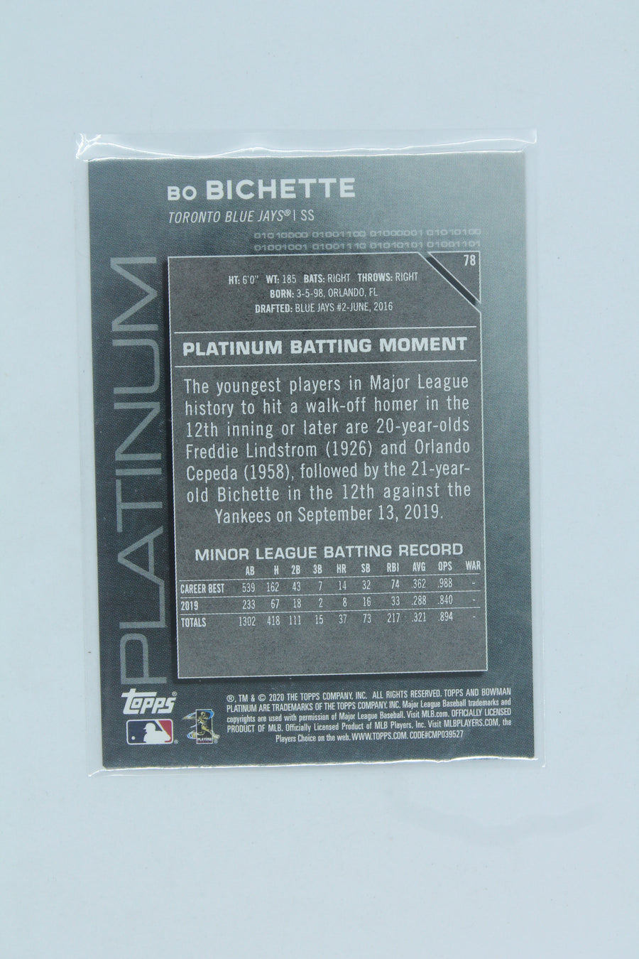 Bo Bichette 2020 Bowman Platinum Rookie Card