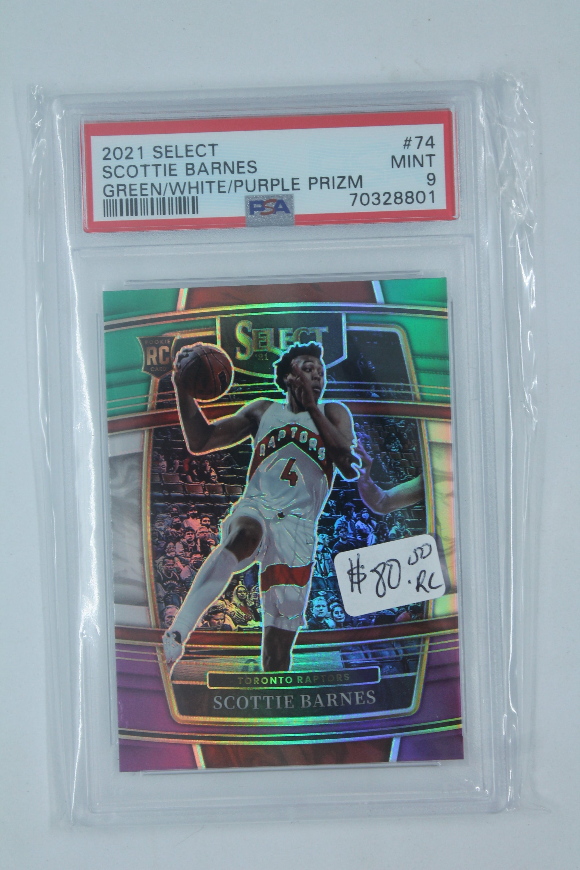 Scottie Barnes 2021 Select Green/White/Purple Prizm Rookie Card PSA Mint 9