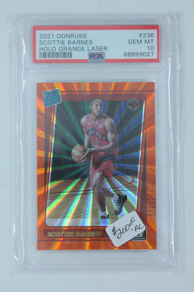 Scottie Barnes 2021-22 Panini Donruss Holo Orange Laser Rookie Card - PSA GEM MT 10