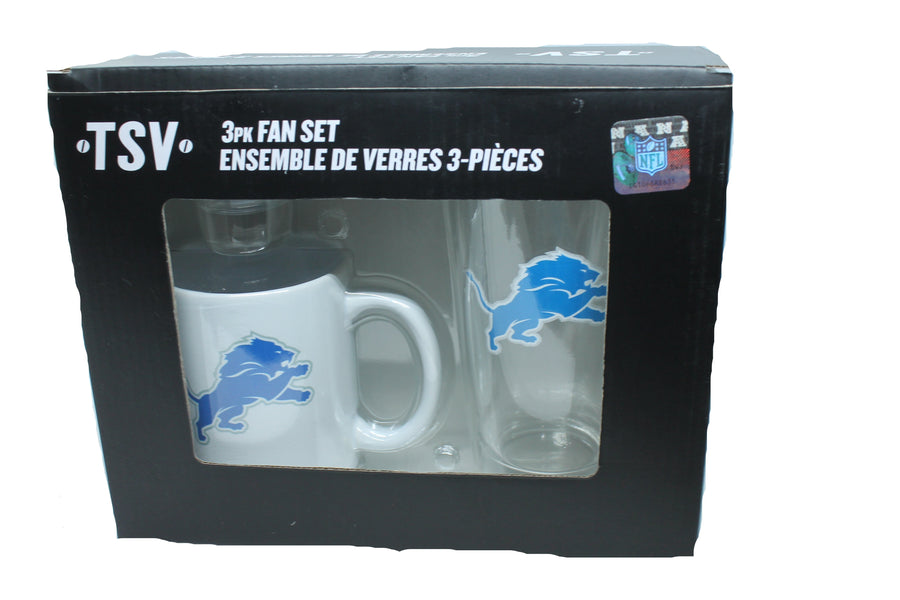 NFL Detroit Lions Logo 3 Glass Collection Gift Set