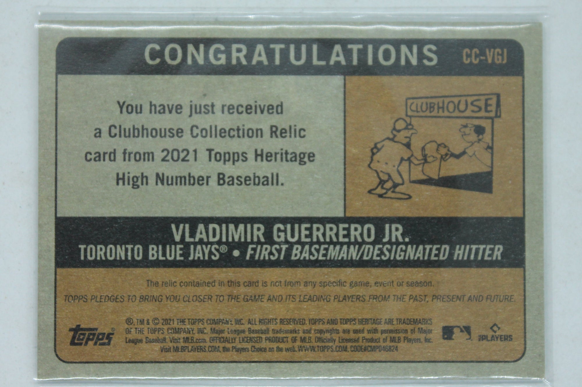 Vladimir Guerrero Jr. 2021 Topps Heritage High Number - Clubhouse Collection Relics #CC-VGJ Jersey Card