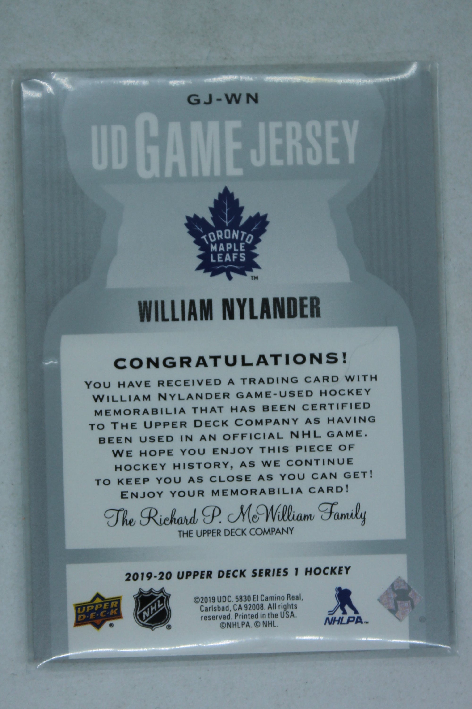 William Nylander 2019-20 Upper Deck Game Jersey Card - White