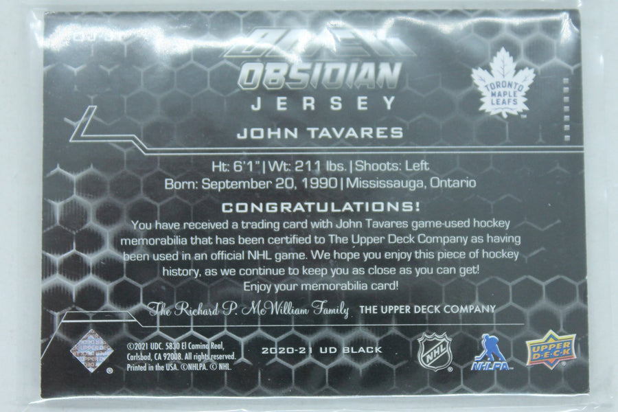 John Tavares 2020-21 SPx - UD Black Obsidian Jersey #OJ-JT - Jersey Card #132/249