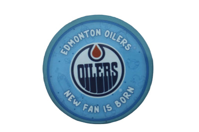 NHL Edmonton Oilers "New Fan is Born" Hockey Puck (Baby blue) in Puck Case