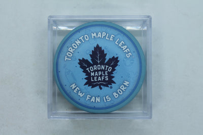 NHL Toronto Maple Leafs "New Fan is Born" Hockey Puck (Baby blue) in Puck Case
