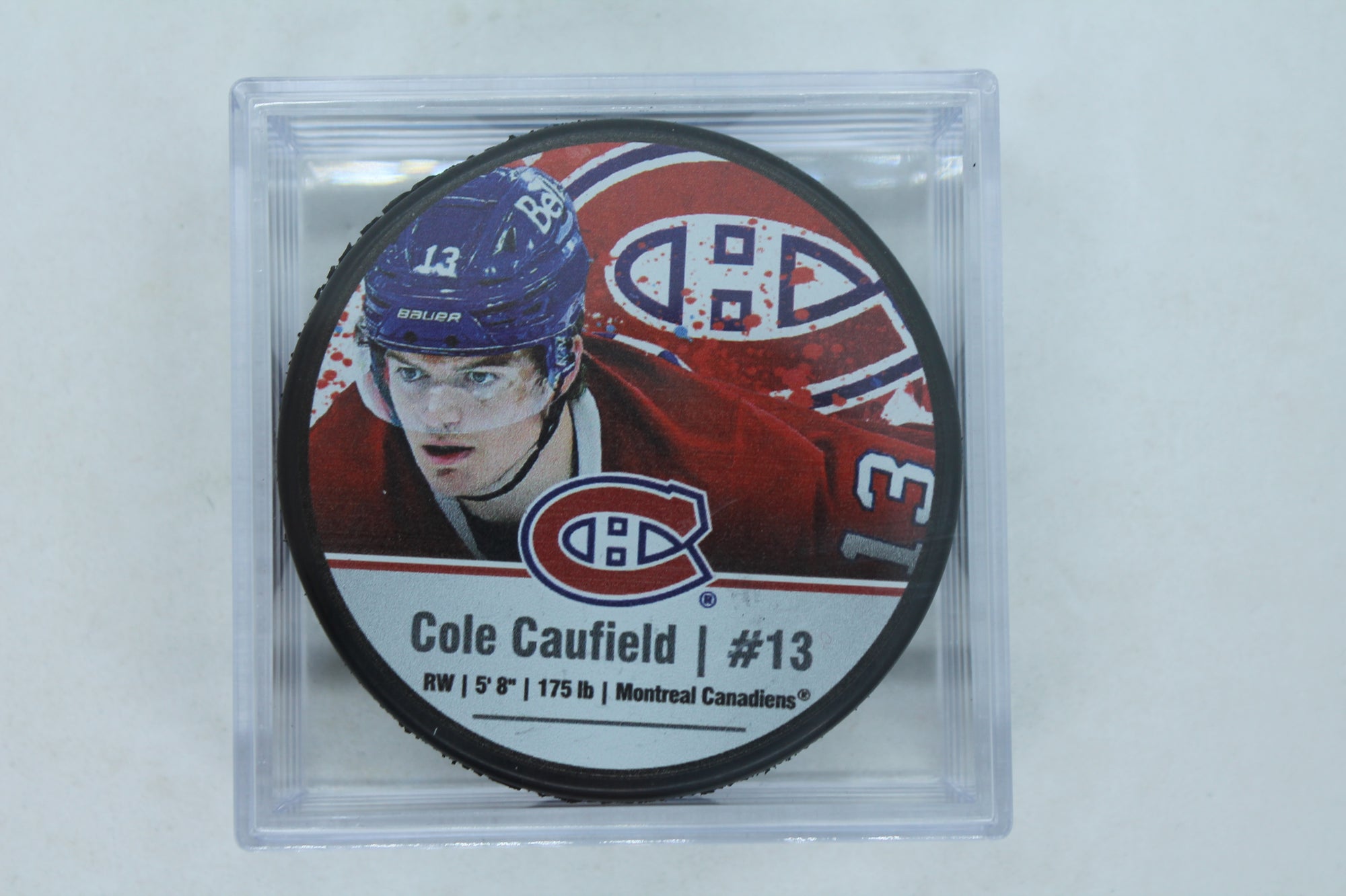 NHL Montreal Canadiens Cole Caufield #13 Hockey Puck in Puck Case