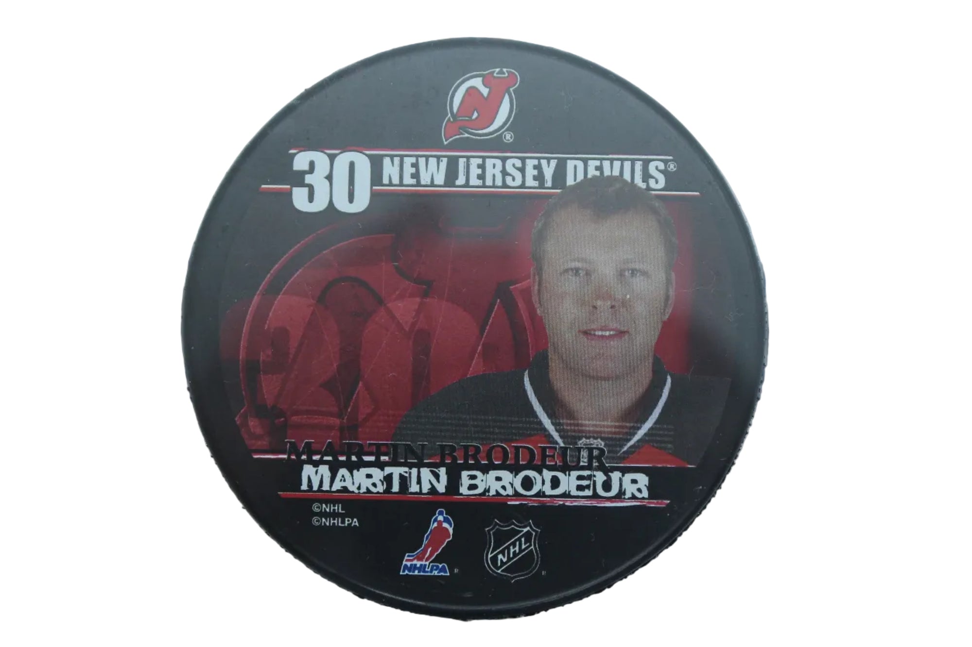 NHL New Jersey Devils Martin Brodeur #30 Hockey Puck in Puck Case