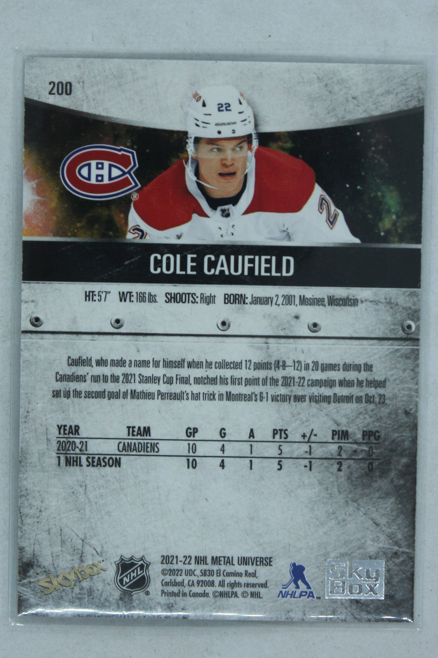 Cole Caufield 2021-22 Skybox Metal Universe Spectrum Rookies Rookie Card