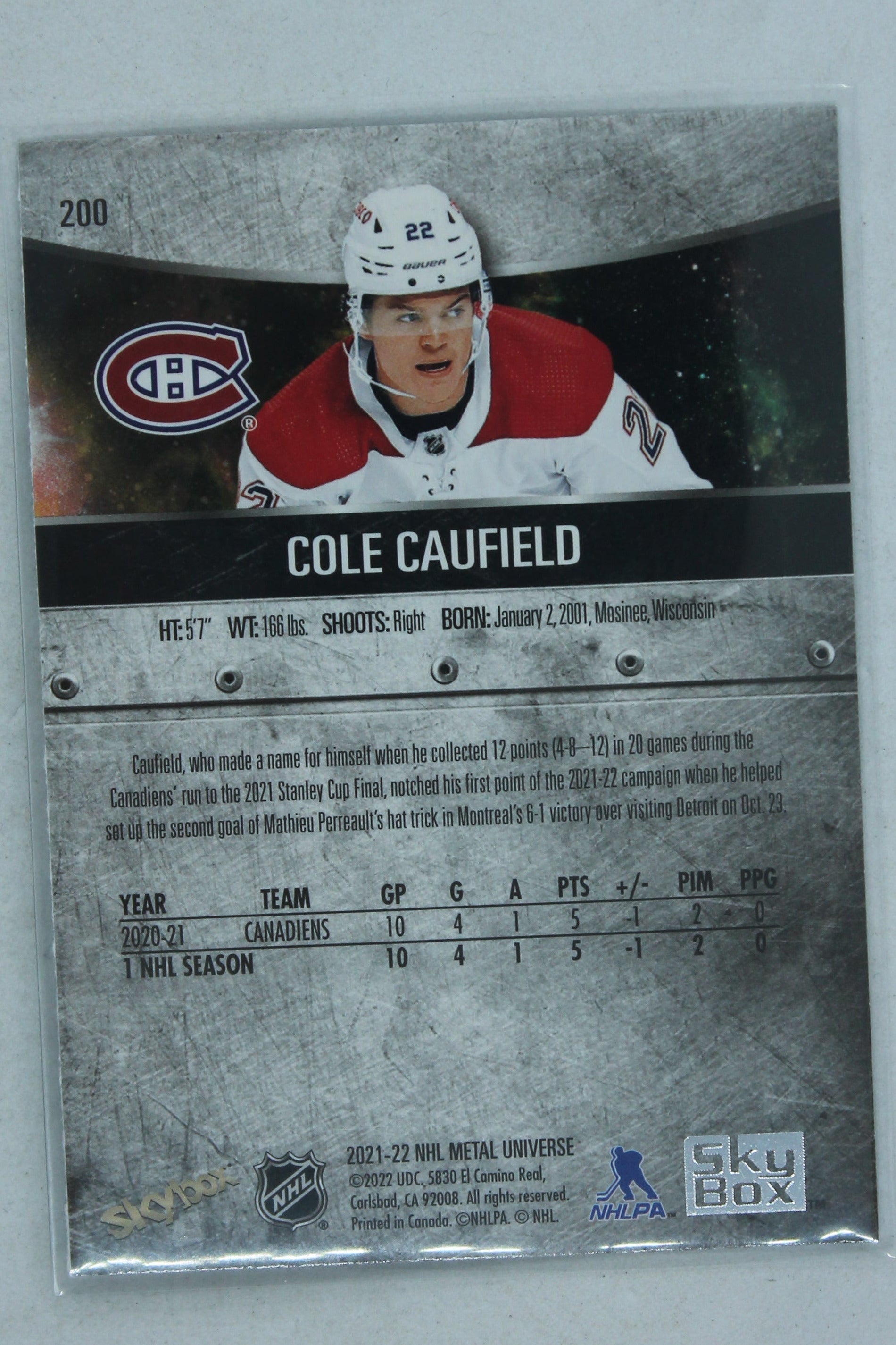 Cole Caufield 2021-22 Skybox Metal Universe Rookies Rookie Card