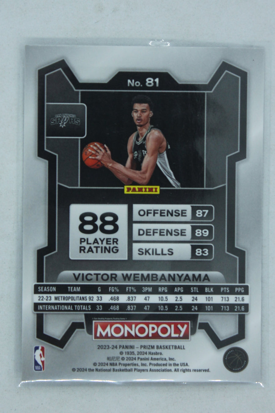 Victor Wembanyama 2023-24 Panini Prizm Monopoly Rookie Card
