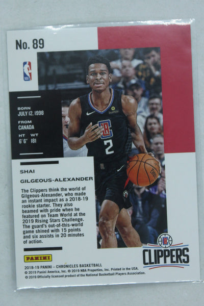 Shai Gilgeous Alexander 2018 Panini Chronicles Rookie Card