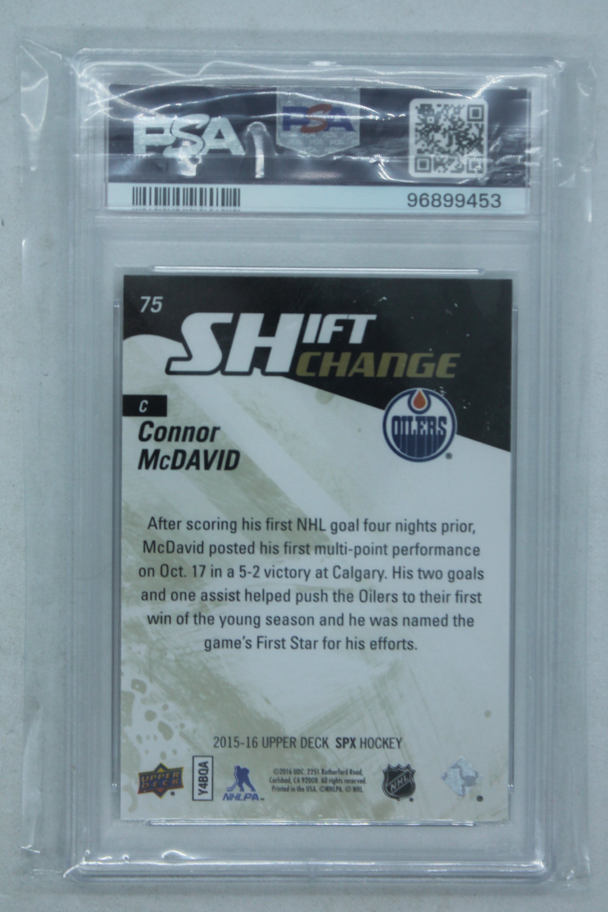 Connor McDavid  2015-16 SPx - [Base] #75 Shift Change - [PSA 9 MINT] Rookie Card