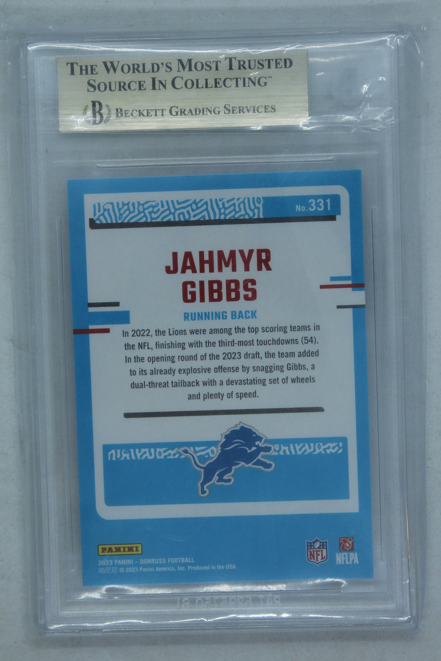 Jahmyr Gibbs 2023 Panini Donruss Rated Rookie - Rookie Card - Beckett 9.5 Gem Mint