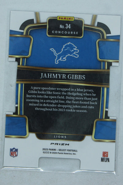 Jahmyr Gibbs 2023 Panini Select Red & Yellow Prizm Die-Cut Concourse Rookie Card