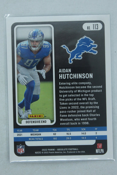 Aidan Hutchinson 2022 Panini Absolute Rookies Rookie Card