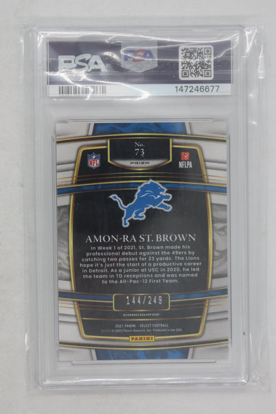 Amon-Ra St. Brown 2021 Panini Select - Tri-Colour Prizm Rookie Card - PSA MINT 9 #144/249
