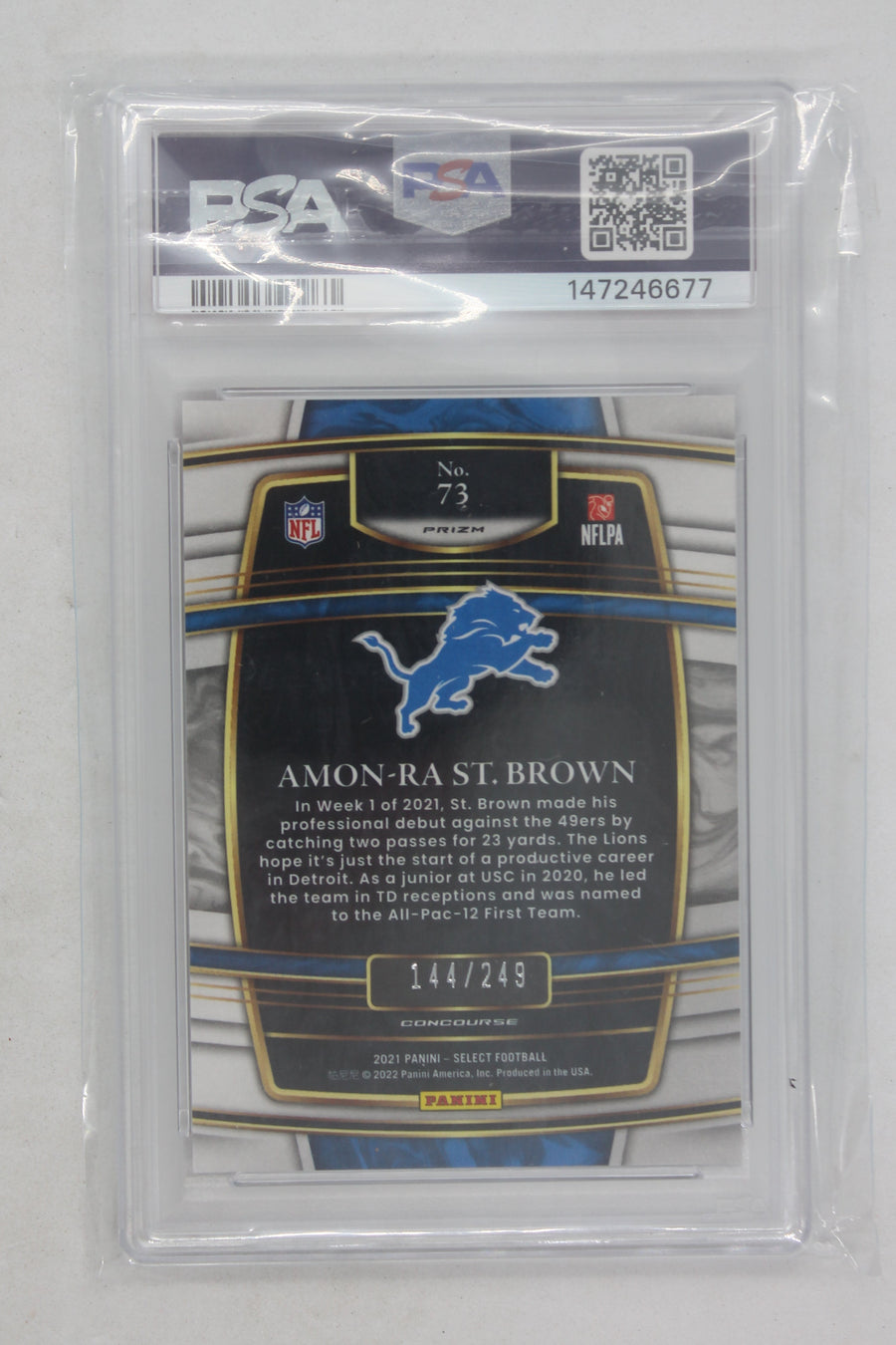 Amon-Ra St. Brown 2021 Panini Select - Tri-Colour Prizm Rookie Card - PSA MINT 9 #144/249