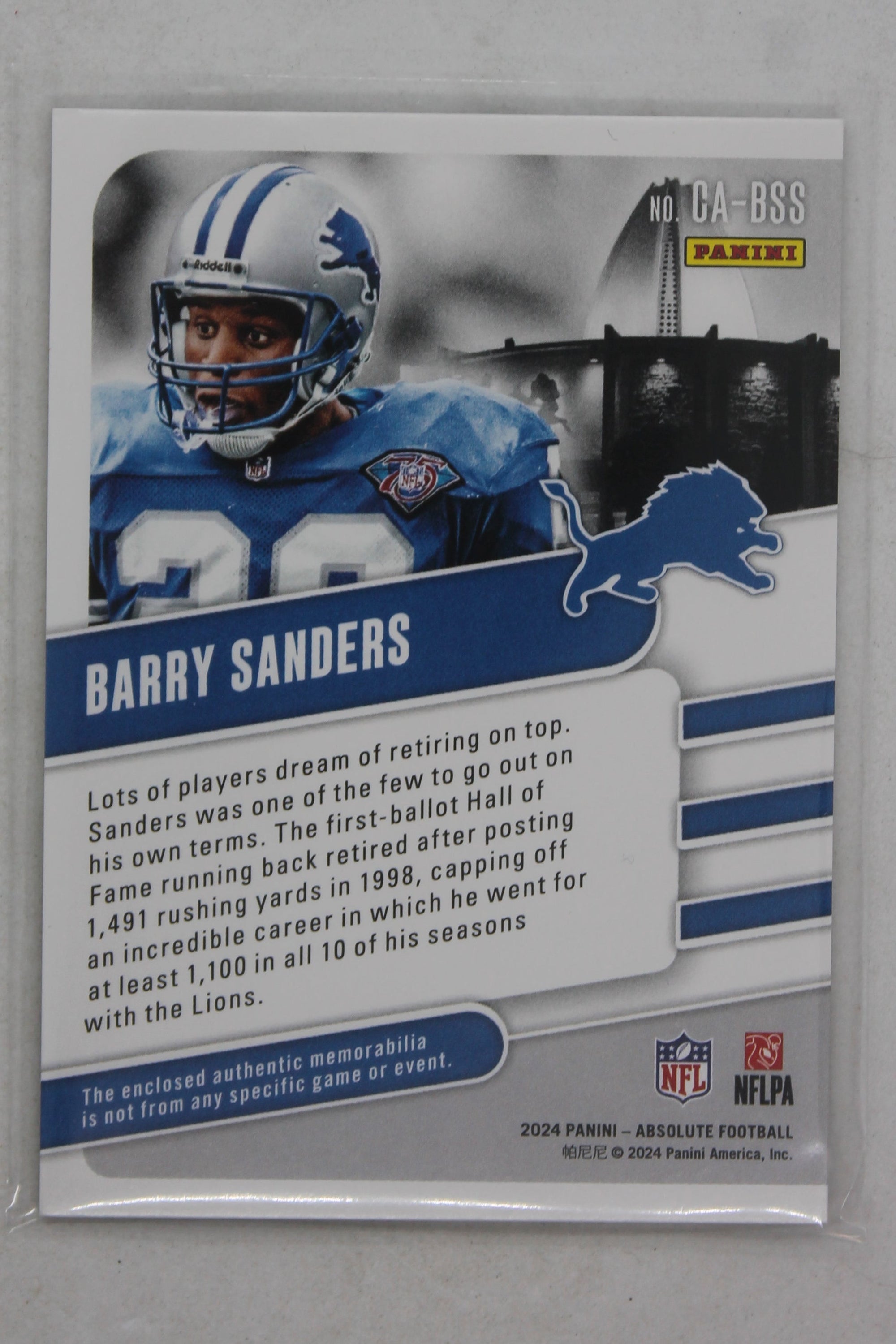Barry Sanders 2024 Panini Absolute - Canton Absolutes Jersey Card #217/250
