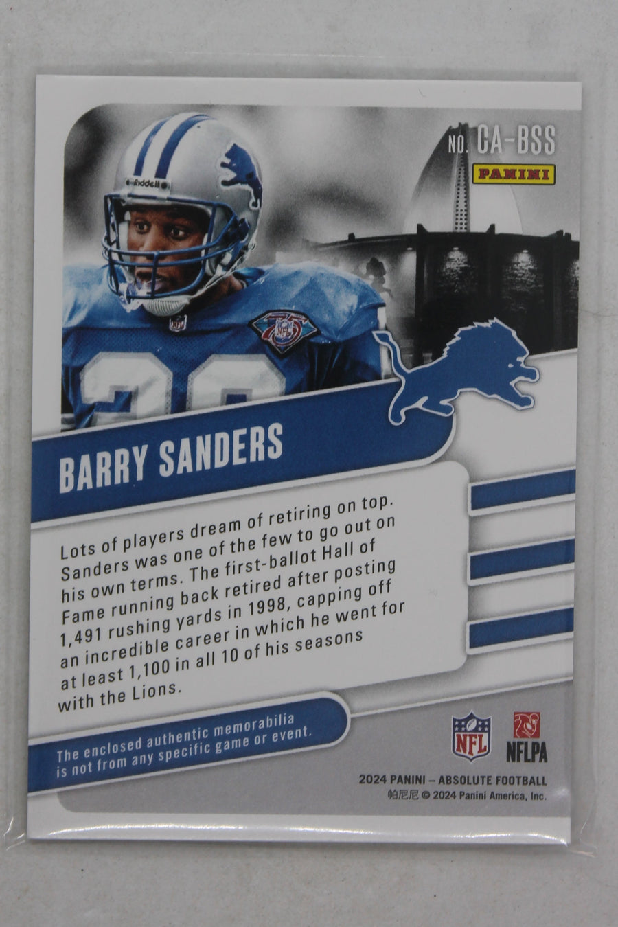 Barry Sanders 2024 Panini Absolute - Canton Absolutes Jersey Card #217/250