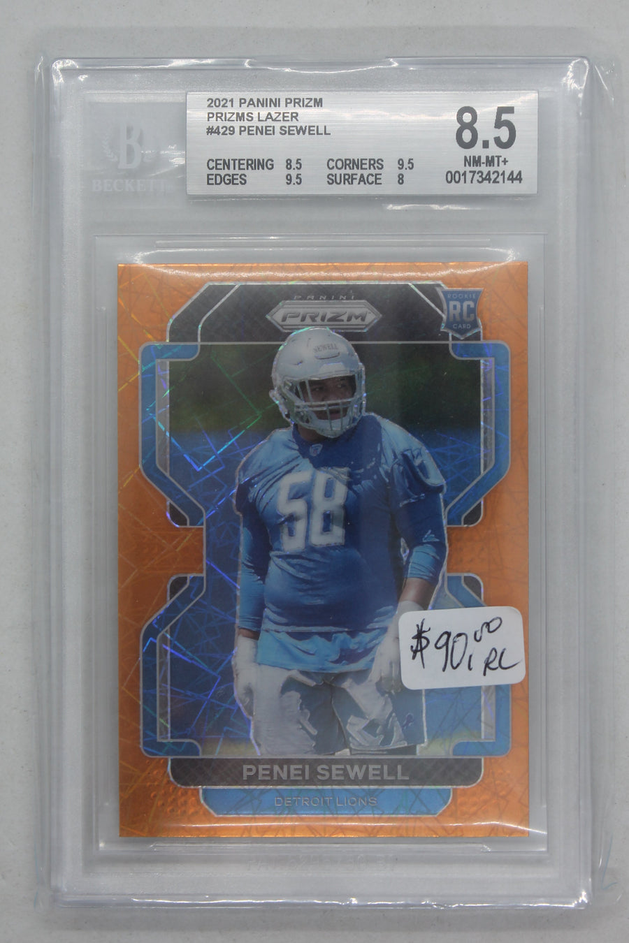 Penei Sewell Panini Prizm Lazer Prizm Rookie Rookie Card - Beckett 8.5 NM-MT