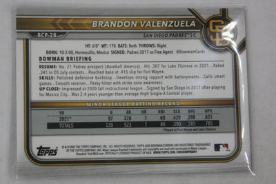 2022 Bowman Chrome - Prospects Mojo Refractor #BCP-28  Brandon Valenzuela PRC