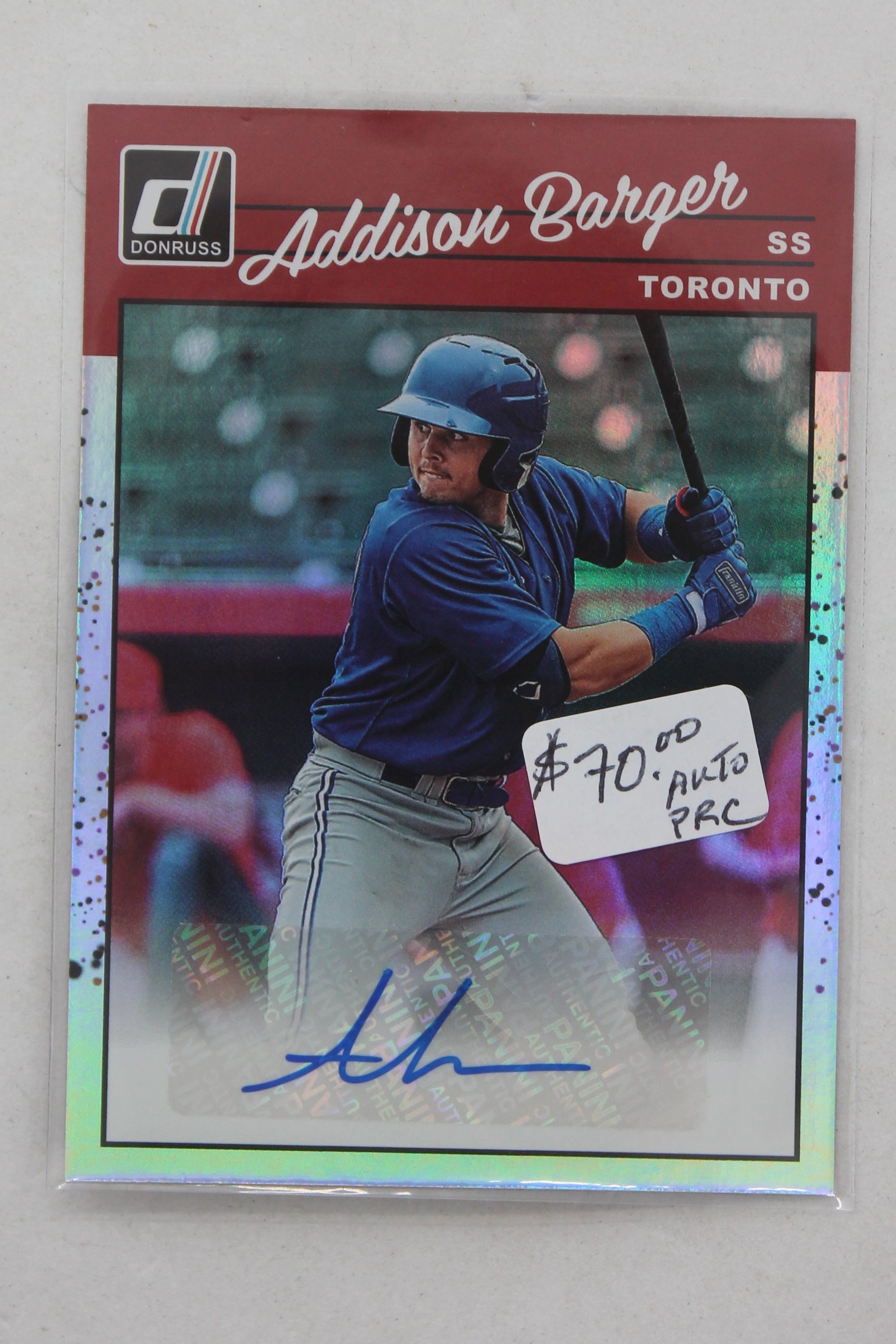 Addison Barger 2023 Panini Donruss - Retro 1990 Signatures - Holo Autographed PRC Card