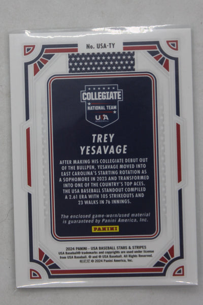 Trey Yesavage 2024 Panini Stars & Stripes - USA Materials Jersey Card PRC