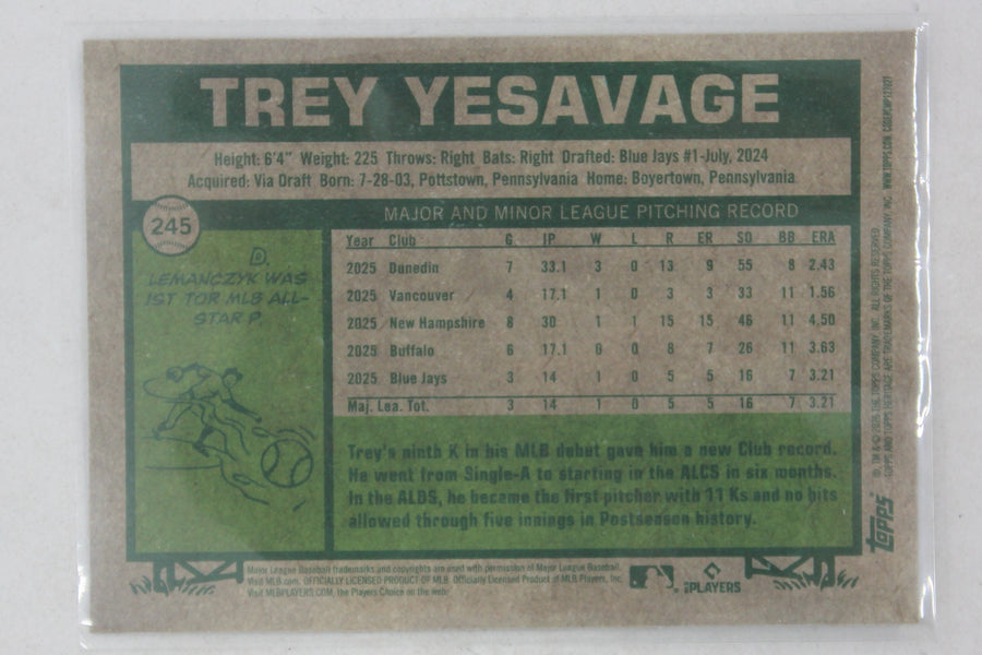 Trey Yesavage 2026 Topps Heritage Chrome Silver Sparkle Refractor Rookie Card