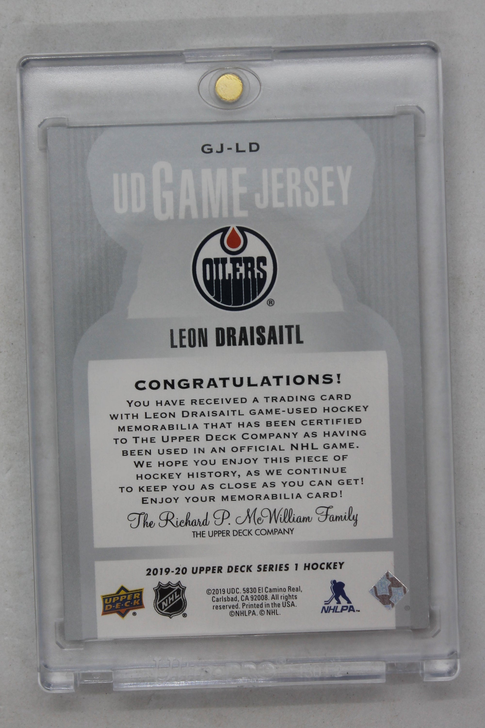 Leon Draisaitl 2019-20 Upper Deck  - UD Game Jersey Jersey Card
