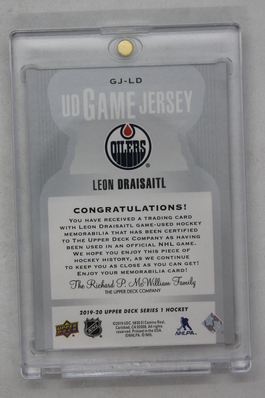 Leon Draisaitl 2019-20 Upper Deck  - UD Game Jersey Jersey Card