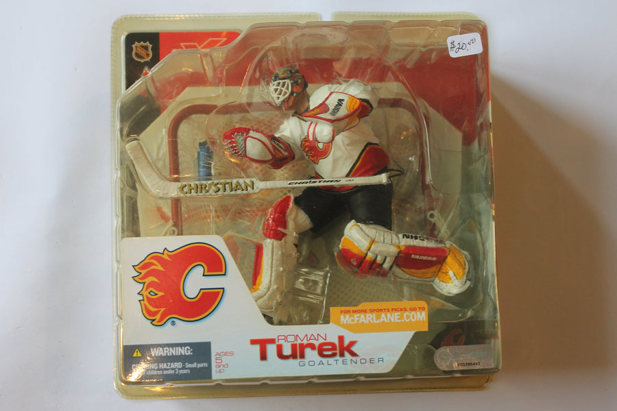 Roman Turek NHL Sportspicks Series 3 (Calgary Flames) White Jersey - Yellowed Clamshell